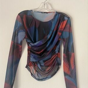 Zara Printed Tulle Wrap Top